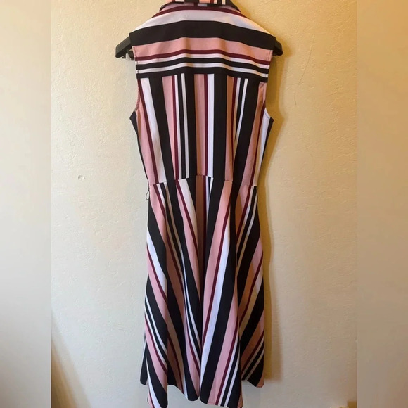 NEW YORK & COMPANY Women’s PINK / Black MULTI STRIPE SLEEVLESS SHIRT DRESS Small - Picture 6 of 8